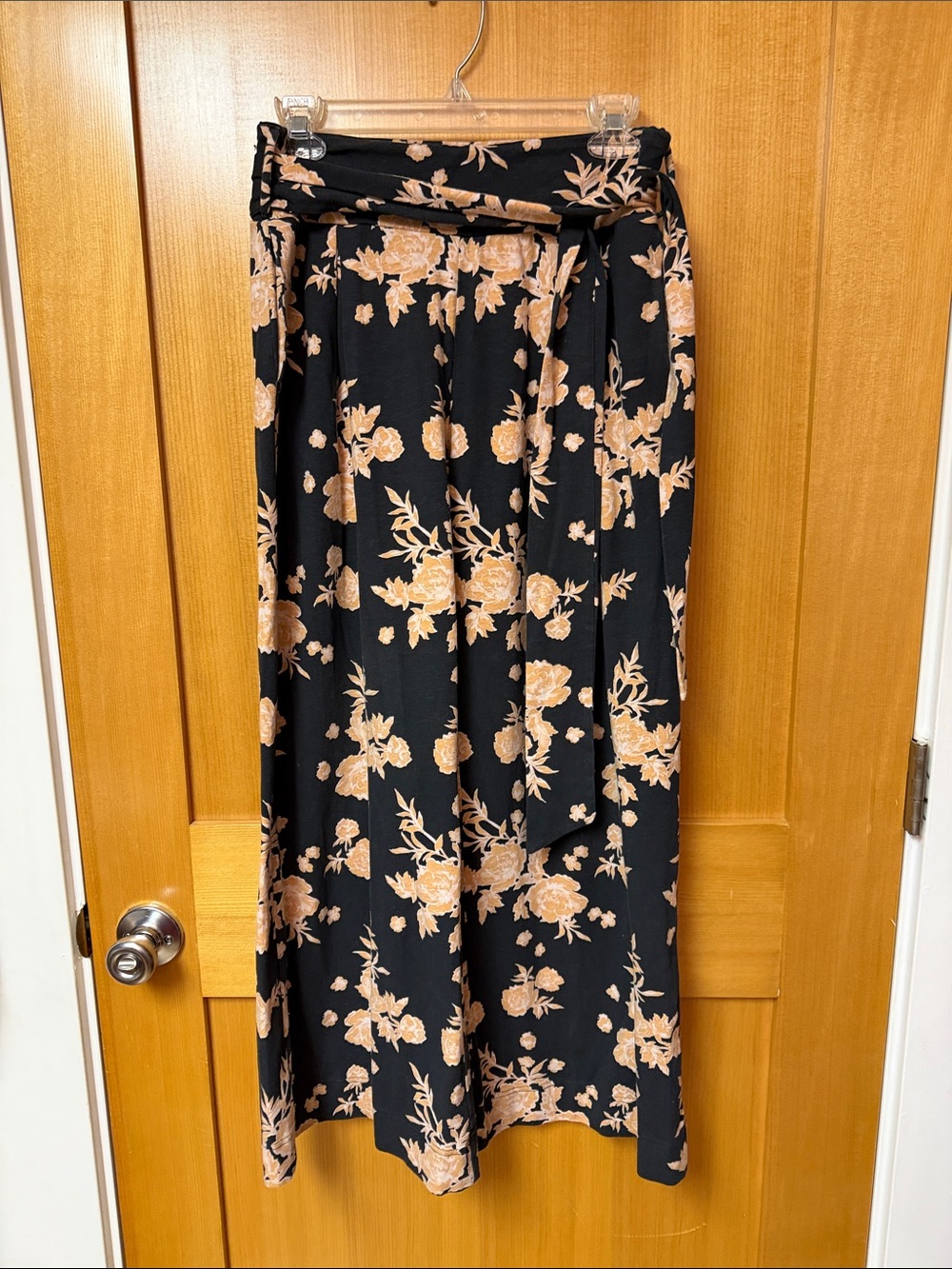 Pact Black Pants with Peach Floral Print and Tie Waist